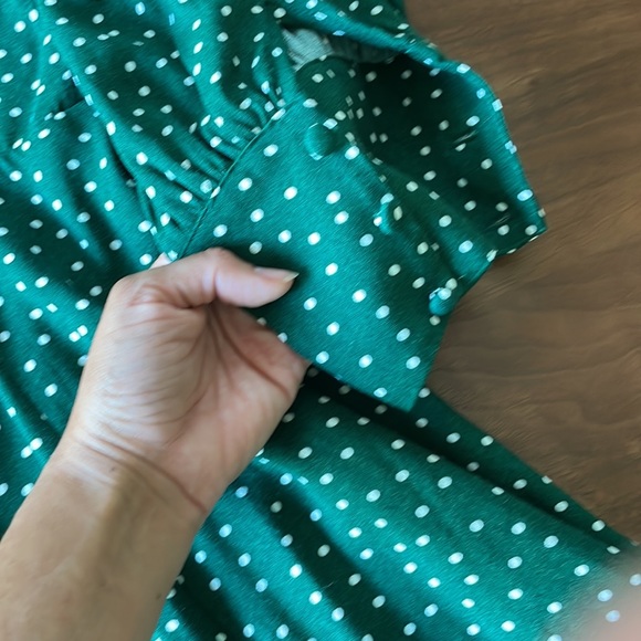 Reformation BEATRICE FIT & FLARE DRESS in Green Polka Dot 8 - Picture 8 of 8